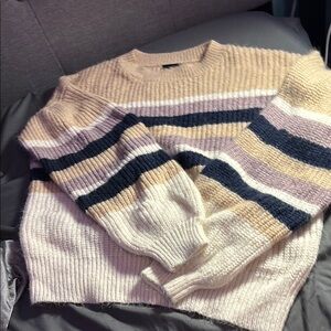 Striped Women's Sweater - Cream, Black, Tan